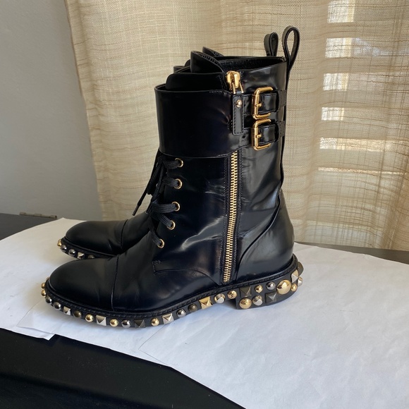 Louis Vuitton black leather Passenger Flat Ranger 36 boots mid calf zippe combat - Picture 1 of 12